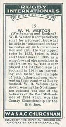 1935 Churchman’s Rugby Internationals #15 Billy Weston Back